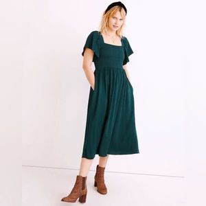 Madewell Smocked Midi Nap Dress in Subtle Cheetah Print